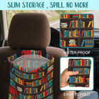 Car Garbage Bag Colorful Bookshelves Library Drawstring Car Trash Bag Hanging for Back Seat with Adjustable Buckle Canvas Vehicle Trash Can Easy-to-Install