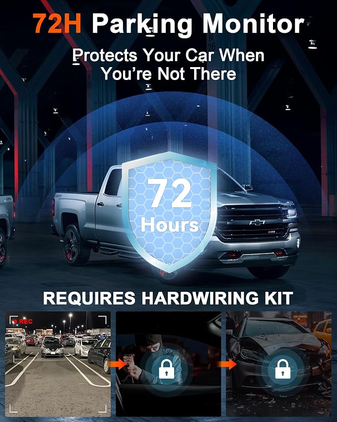 Truck Dash Cam Easy-Steup: Dual Camera 4K Front and 2K Rear with Night Vision GPS WiFi Clear Captures Pickup Trucks License Plates - 72H Parking Monitoring for Daily Commute