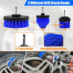 Wheel Brush Kit, Soft Drill Wheel Cleaner Brush, Tire Brush, Detailing Brush, and Detailing Pads, No Scratches Car Wheel Cleaning Kit for Wheels, Tire, Rims, Engines, Exhaust(Blue + White 9 Pk)