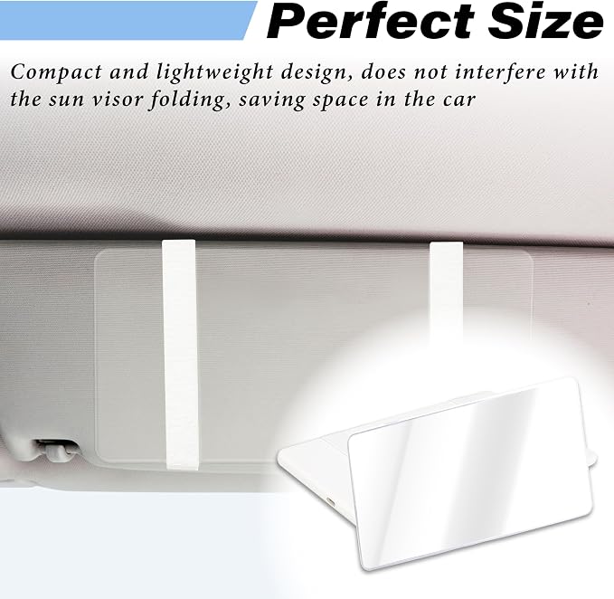 Car Sun Visor Mirror, Cosmetic Makeup Mirrors with Straps, HD Cars Interior Cosmetic Mirror, Car Accessories for Women Universal Sun Visor Mirrors for Trucks, Cars, SUVs (White)