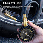 Tire Pressure Gauge with Tube (0-60 PSI), Air Pressure Gauge Certified ANSI Accurate with Large Easy to Read Glow Dial, Tire Pressure Gauge for Car Trucks Bicycle Tires
