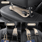 2 Pack Car Headrest Hooks for Purses and Bags Cute Leather Car Seat Back Head Rest Double Hooks for Bags Cute Pink Beige Car Accessories Headrest Back Seat Handbags Hook (Beige 2 Pack)