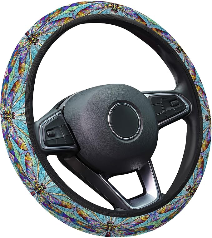 Dragonfly Steering Wheel Cover, Non Slip Polyester Car Wheel Protector for Car SUV Truck, Universal 15 Inch