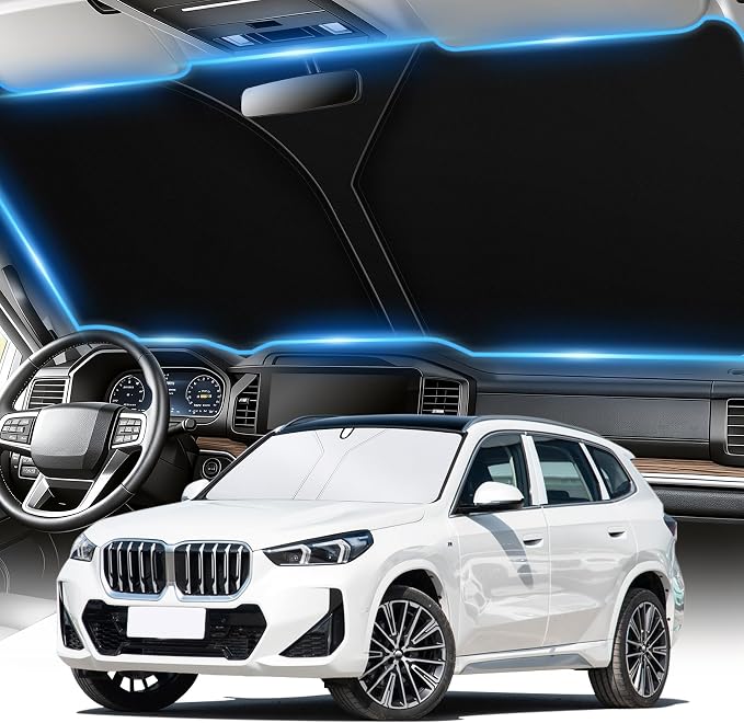 Universal 300T Car Windshield Sun Shade, Foldable Reflective for Windshield & Window Shades with Overlapping Design, Car Interior Accessories (64.5" L x 33" W)