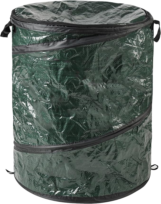 Collapsible Trash Can - Pop Up 44-Gallon Outdoor Portable Garbage Bag Holder with Zippered Lid - Recycle Bin for Camping or Parties by (Green)