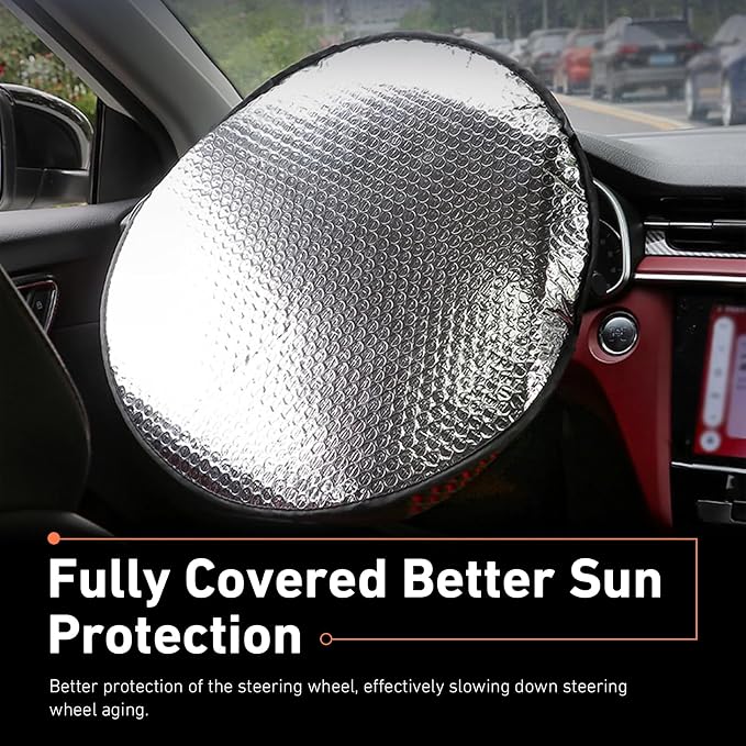 WZP Car Steering Wheel Sun Shade Cover, Aluminum Foil Sun Block Anti-Heat Steering Wheel Cover, Sliver Heat Shield for SUV Truck Van (18.11 x 18.11Inch)