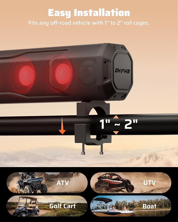 35 Inch 8 Speaker UTV Sound Bar, Bluetooth Golf Cart Speakers [Color Changing RGB & Strobe Light] IP66 Waterproof ATV Speaker System, SXS SoundBar Compatible with Polaris RZR CFmoto Can-Am