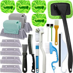 Small Window Track Cleaning Kit, 20Pcs Multi-Purpose Household Cleaning Tools with Squeegee, Detail Brush & Reusable Microfiber Pads for Sliding Door, Glass, Bathroom Mirror, Auto Windshield