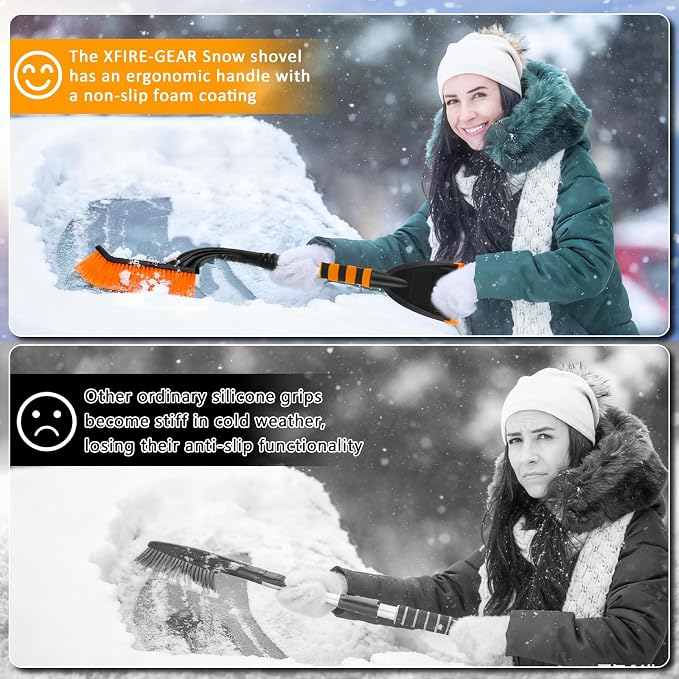 XFIRE-GEAR Car Snow Brush and Ice Scraper/26.8" Window Scraper Deicer for Car Windshield, 2 in 1 Ice Scrapers and Brushes with Non-Slip Gloves, Winter Car Automotive Exterior Accessories