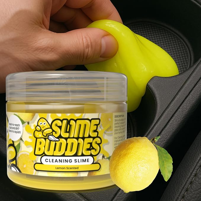 Car Cleaning Gel Putty - Lemon Scented Interior Detailing Tool for Cup Holders, Air Vents & Keyboard - Reusable Auto Detailing Accessories - Dust Remover Goop - Gifts for Men Women