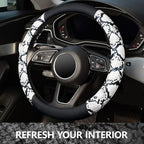 Snake Skin Steering Wheel Cover, Universal 14.5-15 inch Breathable Microfiber Leather Anti-Slip Car Steering Wheel Protector for Women Men, Black&White