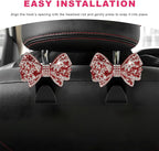 2PCS Bling Bow Car Seat Headrest Hooks, S-Type Crystal Auto Rear Seat Organizer for Handbags Purses Groceries, Cute Rhinestone Bow Seats Back Storage Hook for SUV Truck Sedan (Red)