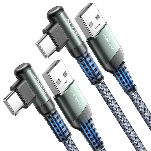 AINOPE USB A to USB C Cable Short 3. 3FT 2-Pack Right Angle Fast Charging & Data Sync Nylon Braided Carplay Android Auto Car Charger Cord for iPhone 17 16 15 Samsung Galaxy iPad Pro Air Android Phones