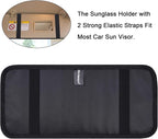 Car Sun Visor Organizer, Auto Storage Pouch with 3 CD Sleeves, Pen Holder, Strap & Pocket for Sunglass, Document, Card -Black