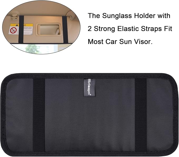 Car Sun Visor Organizer, Auto Storage Pouch with 3 CD Sleeves, Pen Holder, Strap & Pocket for Sunglass, Document, Card -Black