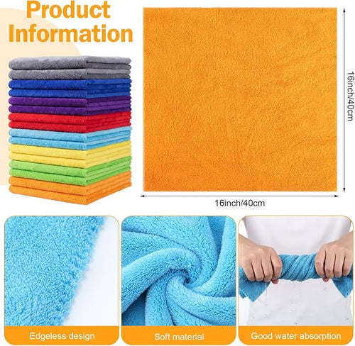 16 Pcs Car Microfiber Towels Buffing Drying Wash Cleaning Cloths Plush Large Towels Thick Care Polishing Detailing Waxing Scratch Proof Towel, 15.75 x 15.75 Inch (Multicolor)