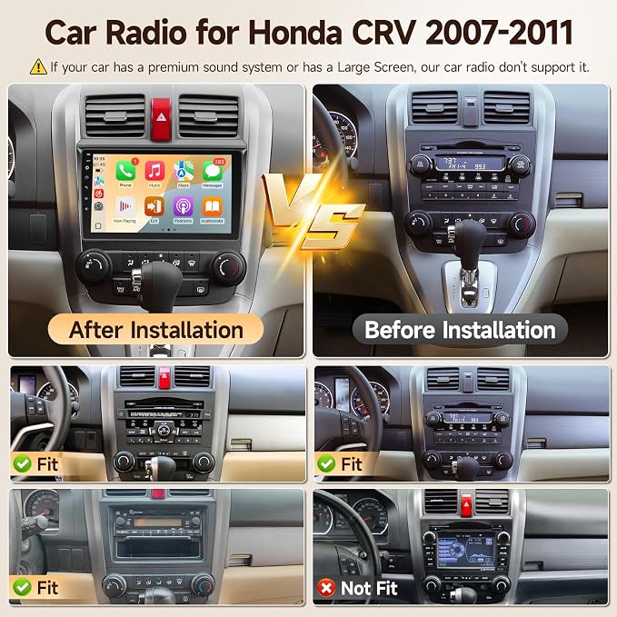 Linux Car Radio for Honda CRV 2007-2011 Fast Boot Wireless CarPlay & Android Auto, 9 Inch Touch Screen for Honda CRV Bluetooth FM 1280P Backup Camera SWC