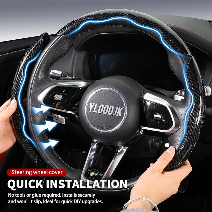 Universal Steering Wheel Cover,Carbon Fiber,3pcs Set(Black) | Clip-On Segmented Fit;Carbon Fiber Look;Fits Most 14-16 in Round or D-Shaped Wheels;Easy Wipe Clean;Non Slip;4 Colors