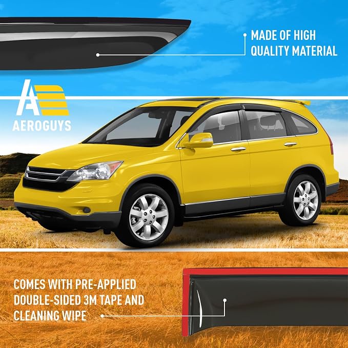 Extra Durable Window Deflectors Tape-On Window Visors Rain Guards Fit for Honda CR-V (CRV) 2007-2011, Sun Visors, Wind Vent for Shades, Exterior Car Accessories - 4pcs. AG0960