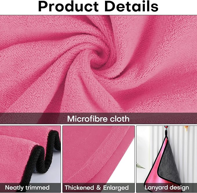 3PCS Car Microfiber Towels, 23.62"×11.81" Lint-free Microfiber Towels for Cars Wash Drying, Super Absorbent Auto Cleaning Cloths, Reusable Washing & Detailing Towel, Car Cleaning Supplies (Pink)