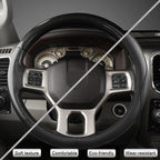 Customized Auto Car Steering Wheel Cover for Dodge RAM 1500 2500 3500, 15.5-16 inch (Black-Large Size)