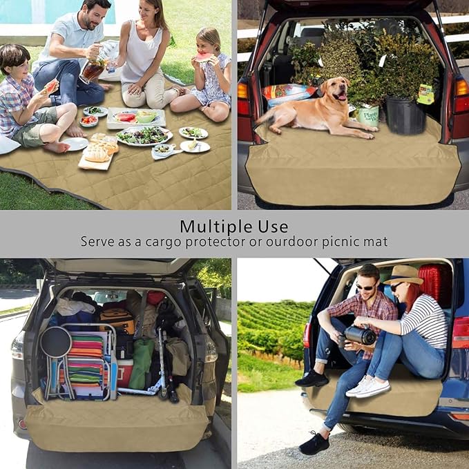 SUV Cargo Liner for Dogs, Water Resistant Pet Cargo Cover Dog Seat Cover Mat for SUVs Sedans Vans with Bumper Flap Protector, Non-Slip, Large Size Universal Fit, Khaki