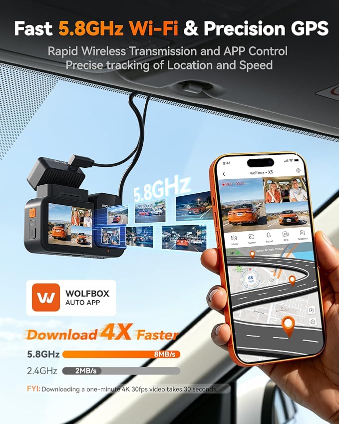 X5 3 Channel 4K HDR Dash Cam, STARVIS 2 IMX678 8MP Night Vision, 4K+2.5K+1080P Front and Rear Inside Car Camera GPS, Support Voice Control,Touch Screen and 5.8GHz WiFi (Card Not Included)