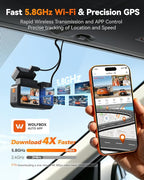 X5 3 Channel 4K HDR Dash Cam, STARVIS 2 IMX678 8MP Night Vision, 4K+2.5K+1080P Front and Rear Inside Car Camera GPS, Support Voice Control,Touch Screen and 5.8GHz WiFi (Card Not Included)