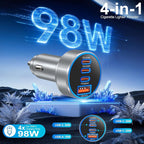 USB C Car Charger, 98W Super Fast Charging Cigarette Lighter Adapter Multiport 12V-24V USB Phone Car Charger Plug for iPhone 17 17e 16 15 14 13 12 Pro Max Pad Galaxy Pixel Android(Gray)