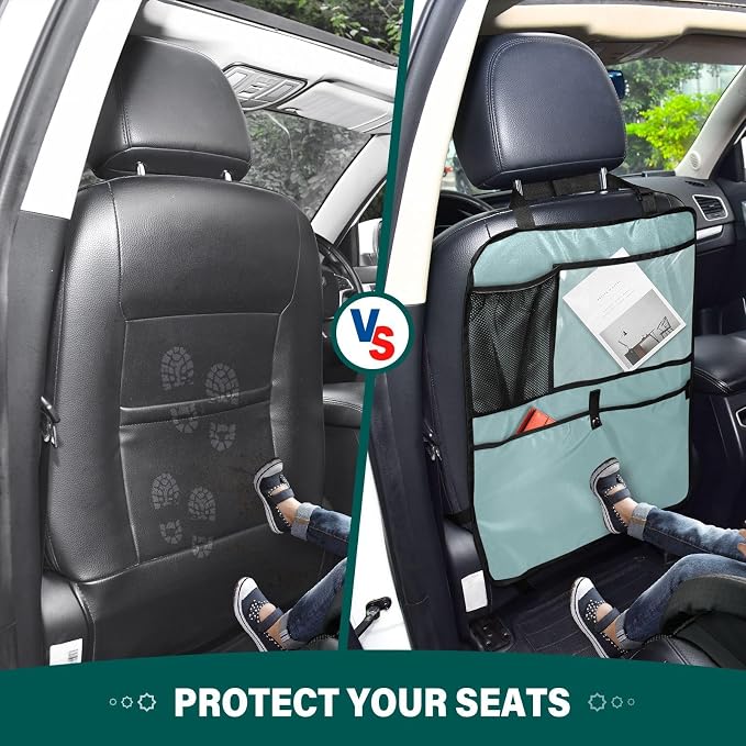 Teal Car Seat Organizer for Kids Backseat Kick Mat with Adjustable Strap Back Seat Protector for Vehicle SUV Car 2 Pcs