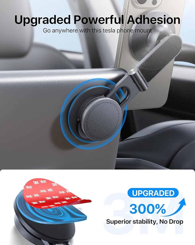 Upgrade Tesla Phone Mount [Strong Magnet & Foldable] MagSafe Car Mount for Tesla New Model Y Juniper Model 3, 360° Adjustable Tesla Phone Holder fits iPhone 17 16 15 Pro Max, Tesla Accessories