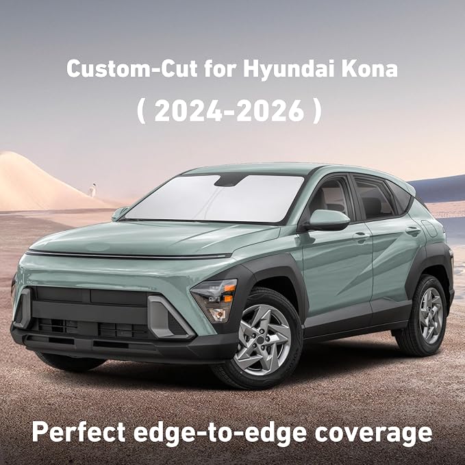 Windshield Sunshade Compatible for Hyundai Kona 2024 2025 2026, Sun Visor for Front Windshield & Window Sun Shade Cover, UV Heat Blocker & Protector, Car Accessories
