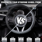 Steering Wheel Cover for 14.5-15 inch Wheels, Breathable PU Leather with Perforated Sides, Anti-Slip Grip, Universal Fit for Cars & SUVs, Black and Gray