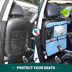 Lake Blue Car Seat Organizer for Kids Backseat Kick Mat with Adjustable Strap Back of Seat Protectors for Cars SUV Vehicle 1 Pcs