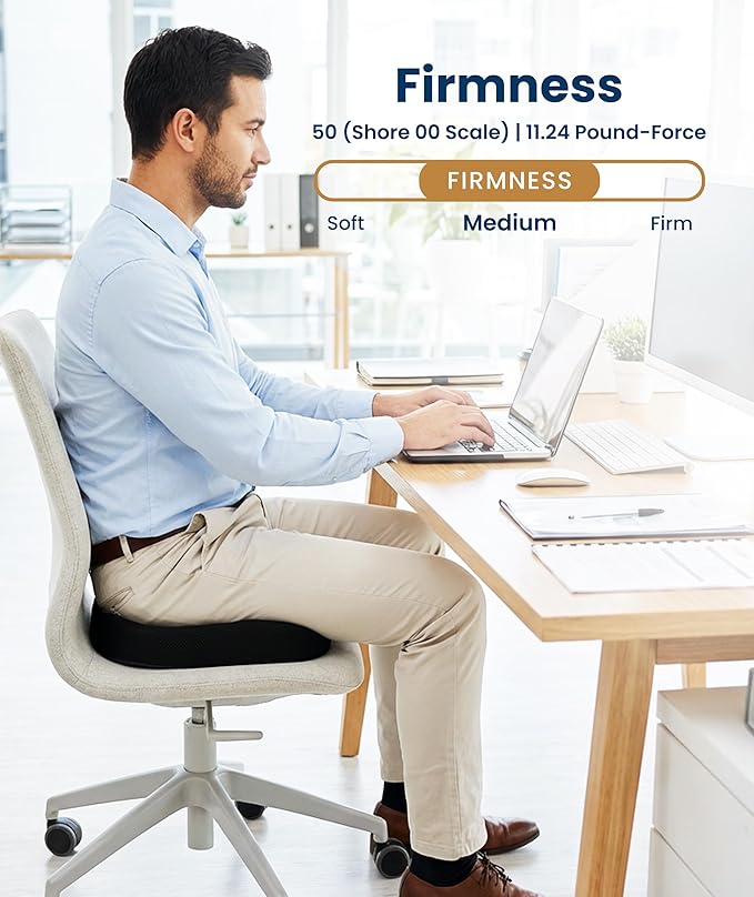 Doctor Recommended Memory Foam Seat Cushion for Office Chairs & Car - Ergonomic Office Desk Accessories - Cushions for Tailbone Pain Relief, Sciatica (Black, Large)