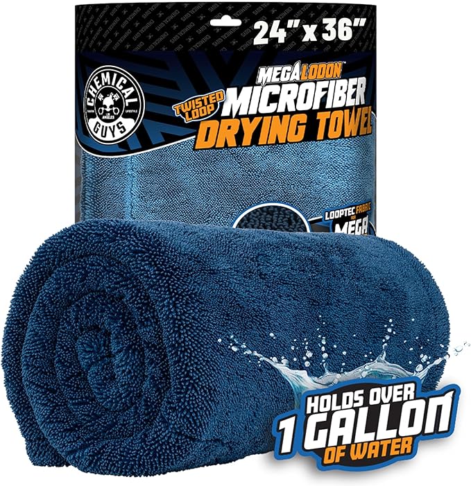 Megalodon Microfiber Drying Towel with Twisted Loop Technology, Super Plush Absorbent 24" x 36" Microfiber Towel for Cars, Trucks, SUVs, RVs, and More, Extra Large Dark Blue Drying Cloth