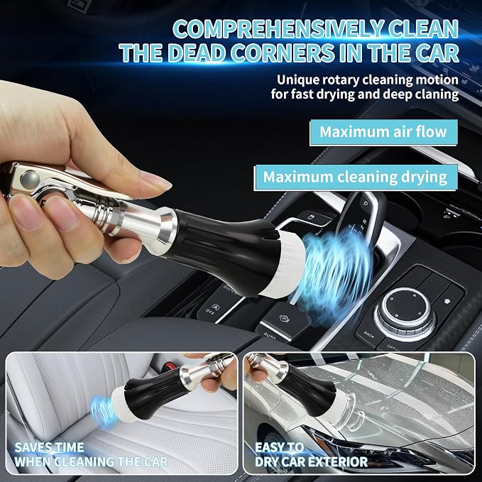 Mini Tornado Air Blow Gun with Detachable Brush Car Cleaning Kit | Vortex Cleaning Gun Trumpet Head High Pressure Dryer Blow Gun Pneumatic Interior Cleaning Tool with Tornado Airflow