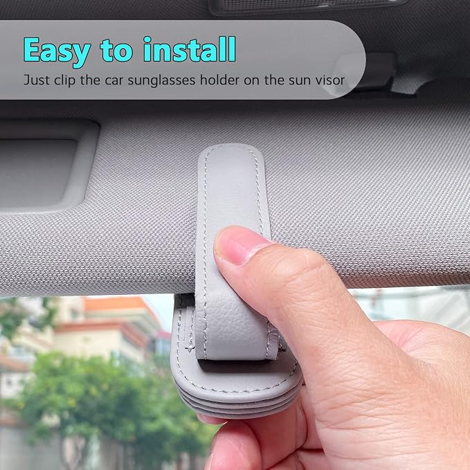 Sunglass Holder for Car Visor Clip, Magnetic Leather Eyeglass Hanger Clip for Car, Square Car Visor Accessories (Gray)