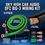 Sky High Car Audio 1/0 Gauge OFC Big 3 Upgrade Kit, Oxygen Free Copper Power Ground Wire Kit, Battery Cable & Alternator Wiring (Aqua/Black)