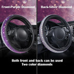 Bling Diamond Leather Steering Wheel Cover, Bling Sparkly Crystal Glitter Rhinestones Universal Fit 14" 1/2-15" Car Wheel Protector for Women Girl Fit Suvs,Vans,Sedans,Trucks, Purple Silver