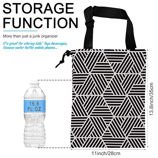 Car Trash Bag Hexagonal Geometric Car Garbage Bag Hanging Car Trash Can for Back Seat with Drawstring, Waterproof Garbage Bags for Car Accessories Vehicle Travelling Camping Outdoor
