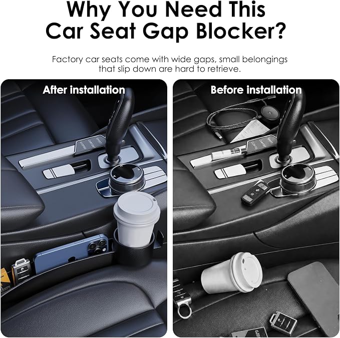 WD&CD 2PCS Car Seat Gap Filler with Cup Holder, Car Seat Gap Organizer for Phone Keys Drinks, Universal Car Interior Accessories