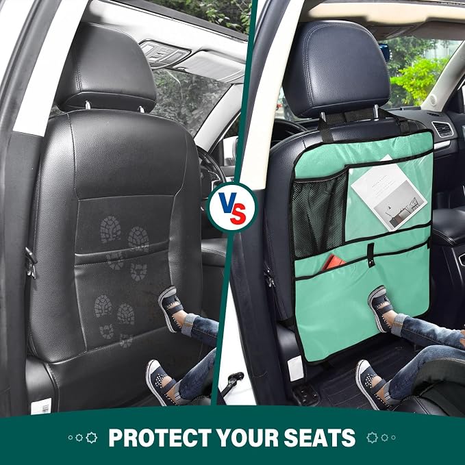Seat Back Protector Medium Aquamarine Car Kick Mat with Pocket, Back of Front Seat Cover for Kids Feet
