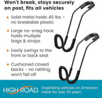 Car Hooks for Purses and Bags with Leather Trim - Unbreakable Car Seat Hooks for Large Purse Straps and Heavy Bags up to 40 lbs - Secure Attachment Loops Fit All Headrest Posts, 2-Pack