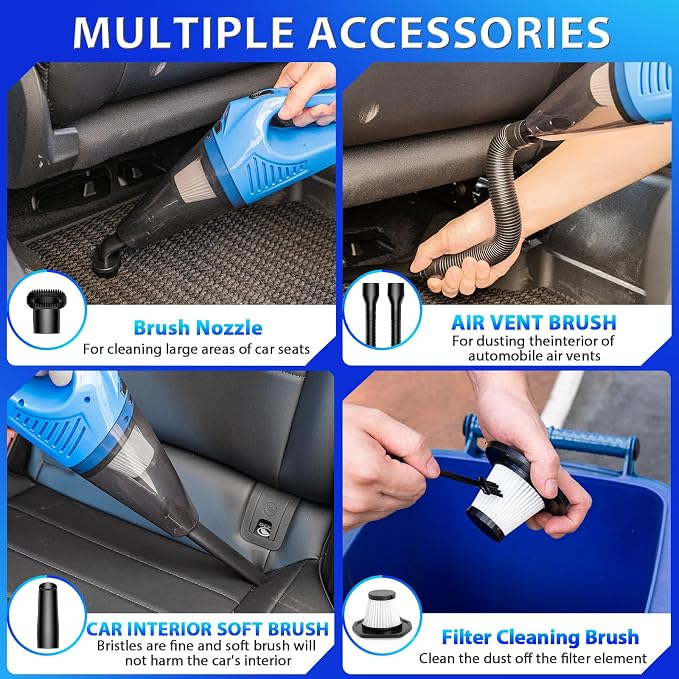 Car Cleaning Kit Car Detailing Kit,Car Cleaning Kit Interior Cleaner with High Power Blue Handheld Vacuum Cleaner,Brush Sets,Windshield Cleaner and Storage Bag,Car Accessories,Car Gift Set