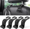 Car Seat Headrest Hook, Auto Seat Hook Hangers Storage Organizer Interior Accessories for Purse Coats Umbrellas Grocery Bags Handbag, 4-Pack(Bling Black)