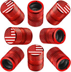 Tire Valve Stem Caps for Car American Flag Tires Air Caps Cover 8 Pack Corrosion Resistant Premium Alloy Universal for SUV Truck Motorcycle Bike Red