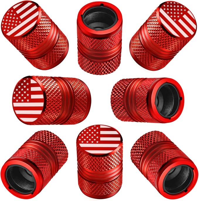Tire Valve Stem Caps for Car American Flag Tires Air Caps Cover 8 Pack Corrosion Resistant Premium Alloy Universal for SUV Truck Motorcycle Bike Red