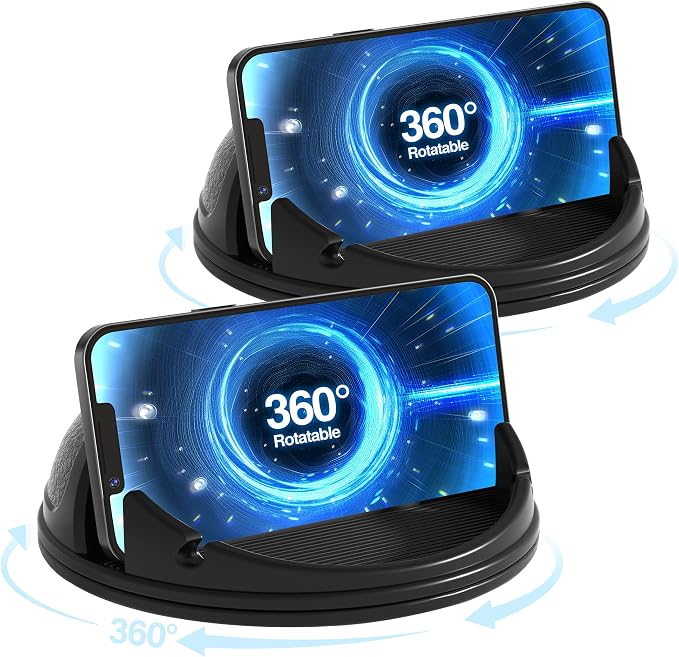 2 Pack Car Phone Holder Mount, [Horizontal 360° Rotatable] Silicone Phone Mount for Car Dashboard, Hands Free Cell Phone Holder Compatible with iPhone 16 15 14 13 12 Pro Max