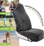 Towel Seat Cover, Waterproof Car Seat Protectors for Gym, Workout & Active Lifestyle, Universal Fit for Car SUV Truck Van, Non-Slip 3 Strap Design, Machine Washable, 1 Pack Grey